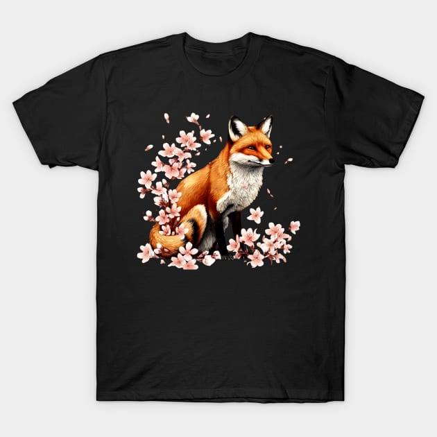 Japanese Fox Cherry blossom T-Shirt by Ross Holbrook